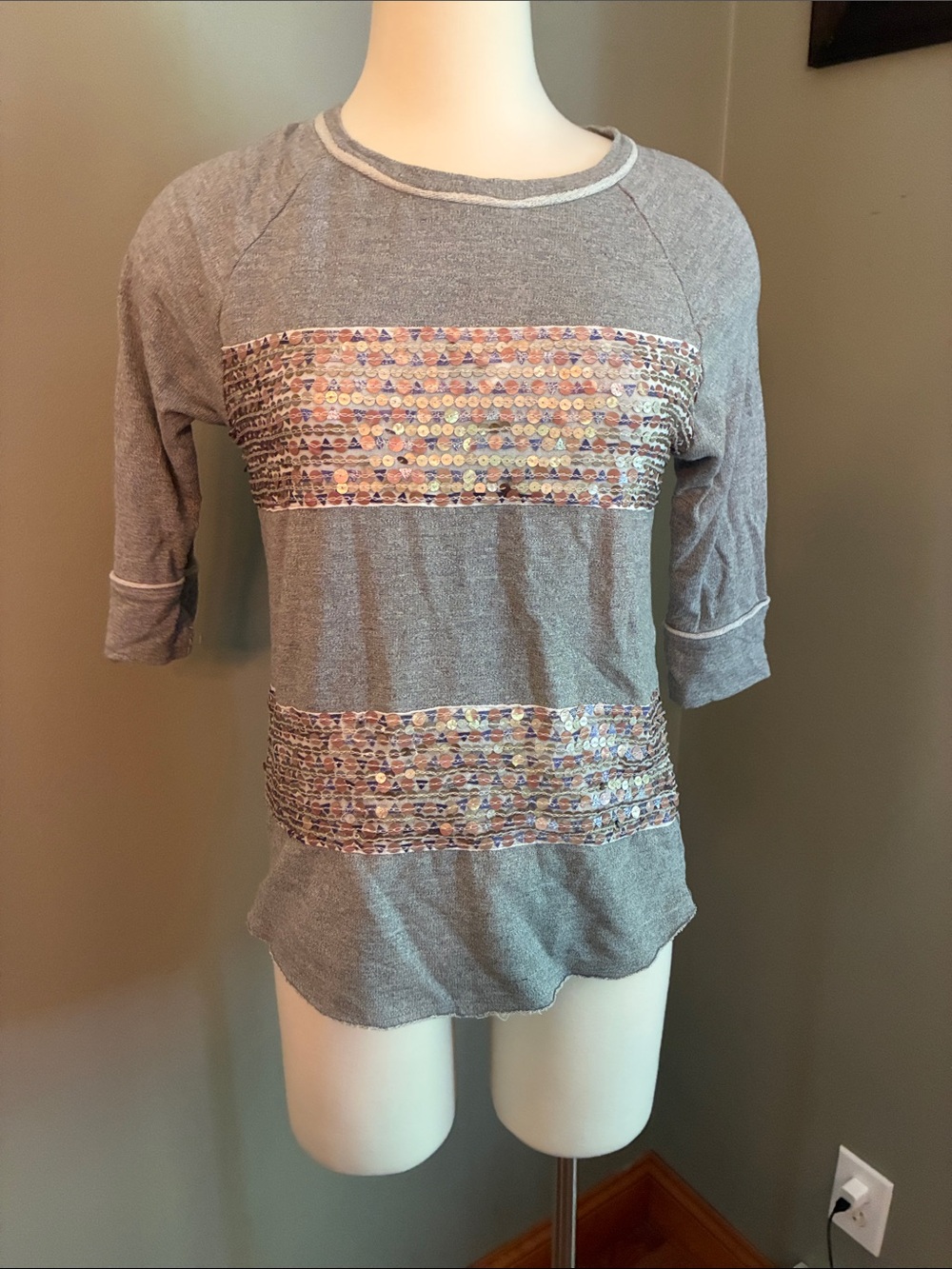 dolan Heather Gray Short Sleeve Tee with Iridescent Sequin Bands